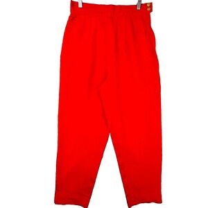 Vintage Suzelle Dress Pants Women 10 Red Gold Buttons 100% Silk Cropped